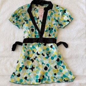 adorable boho fairycore fitted tie back blouse with green and blue polka dots